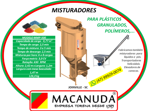 MISTURADOR PARA PLÁSTICOS PICADOS E  POLÍMEROS MACANUDA