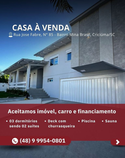 Casa a venda bairro Mina Brasil Criciúma